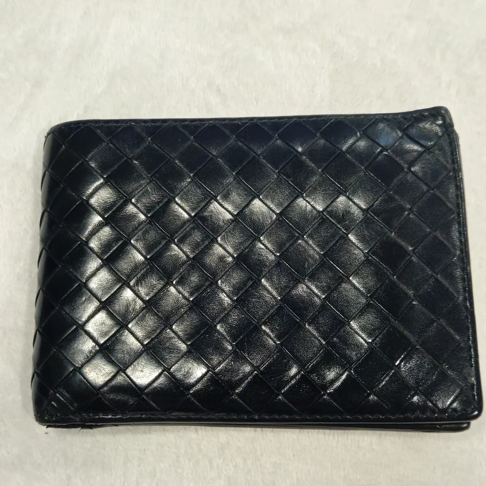 Bottega Veneta Black Woven Leather Card Holder